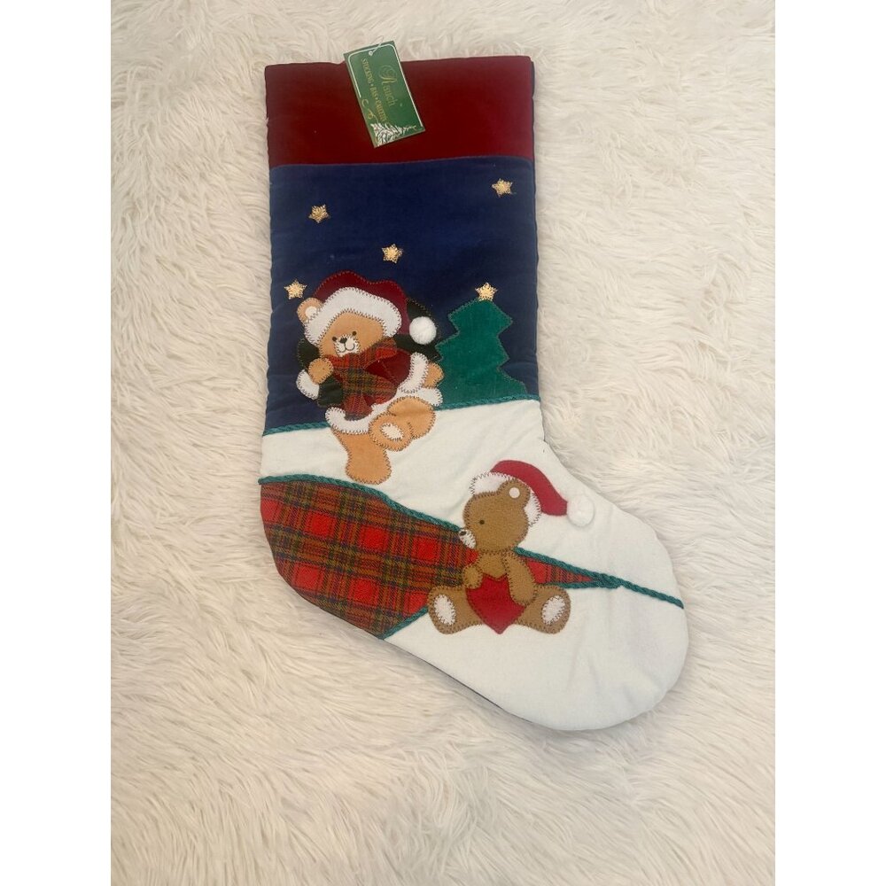 Vintage NOS Rauch Christmas Stocking Teddy Bears